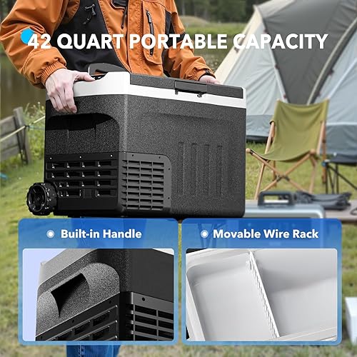Miniatura 5 de Refrigerador portátil para automóvil de 42 cuartos de galón, refrigerador congelador de 12 voltios con ruedas, de -4  a 68 , enfriador eléctrico con