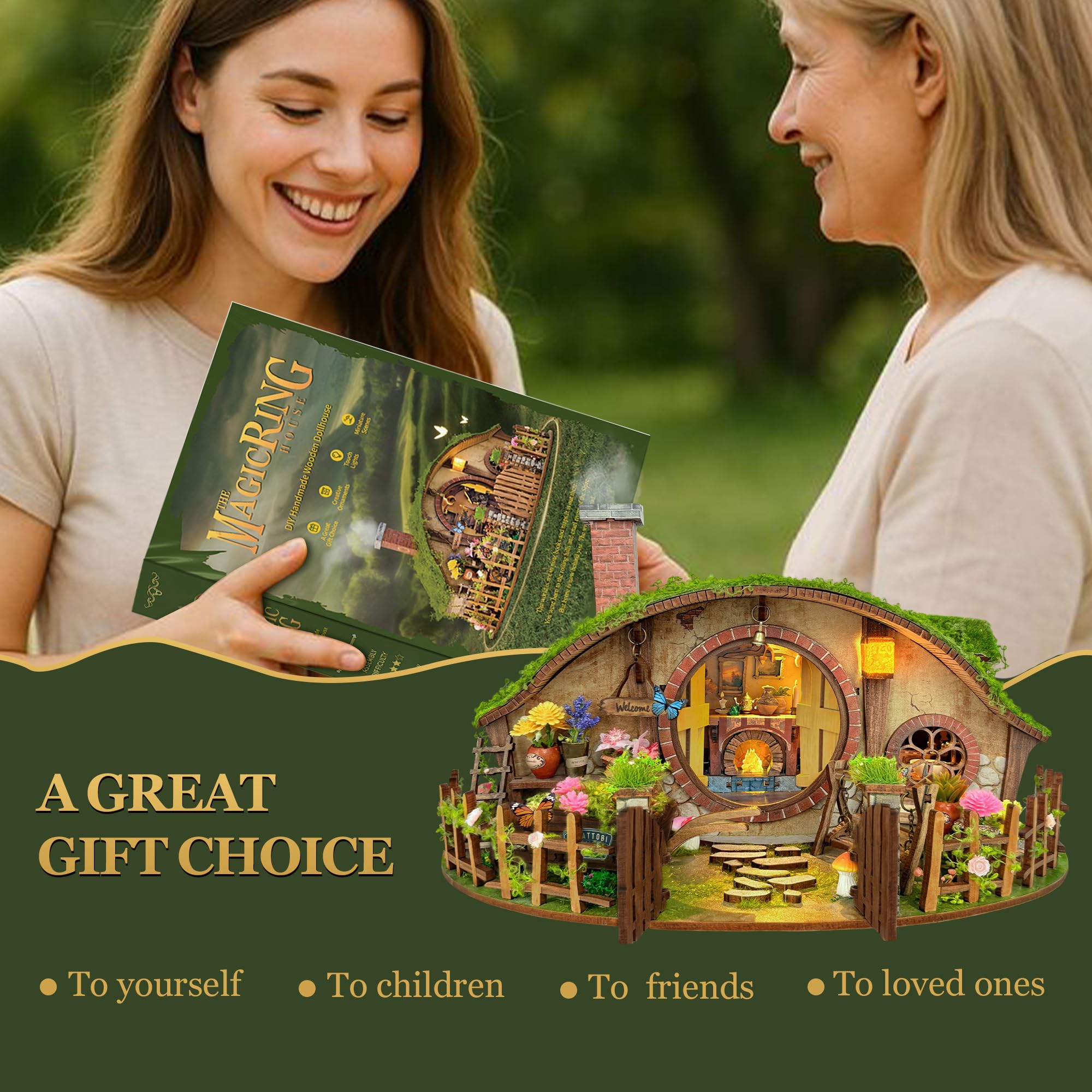 Book Nook DIY Miniature House Kit - Booknook Kit for Adults, Bookshelf Decor 3D Wooden Puzzle, Birthday Gifts for Book Lovers Women Friends - The Magic Ring House - 5