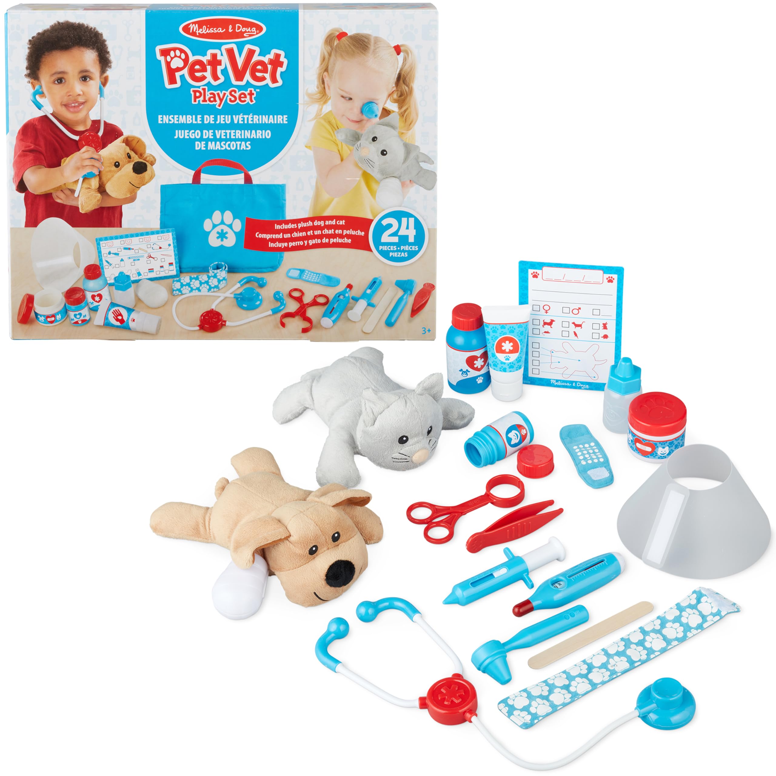 Melissa & DougExamine & Treat Pet Vet Play Set – 24-Piece Pretend Play Veterinary Kit with Plush Dog & Cat, Medical Tools & Accessories – Imaginative Animal Care Play for Kids Ages 3+ | MD8520