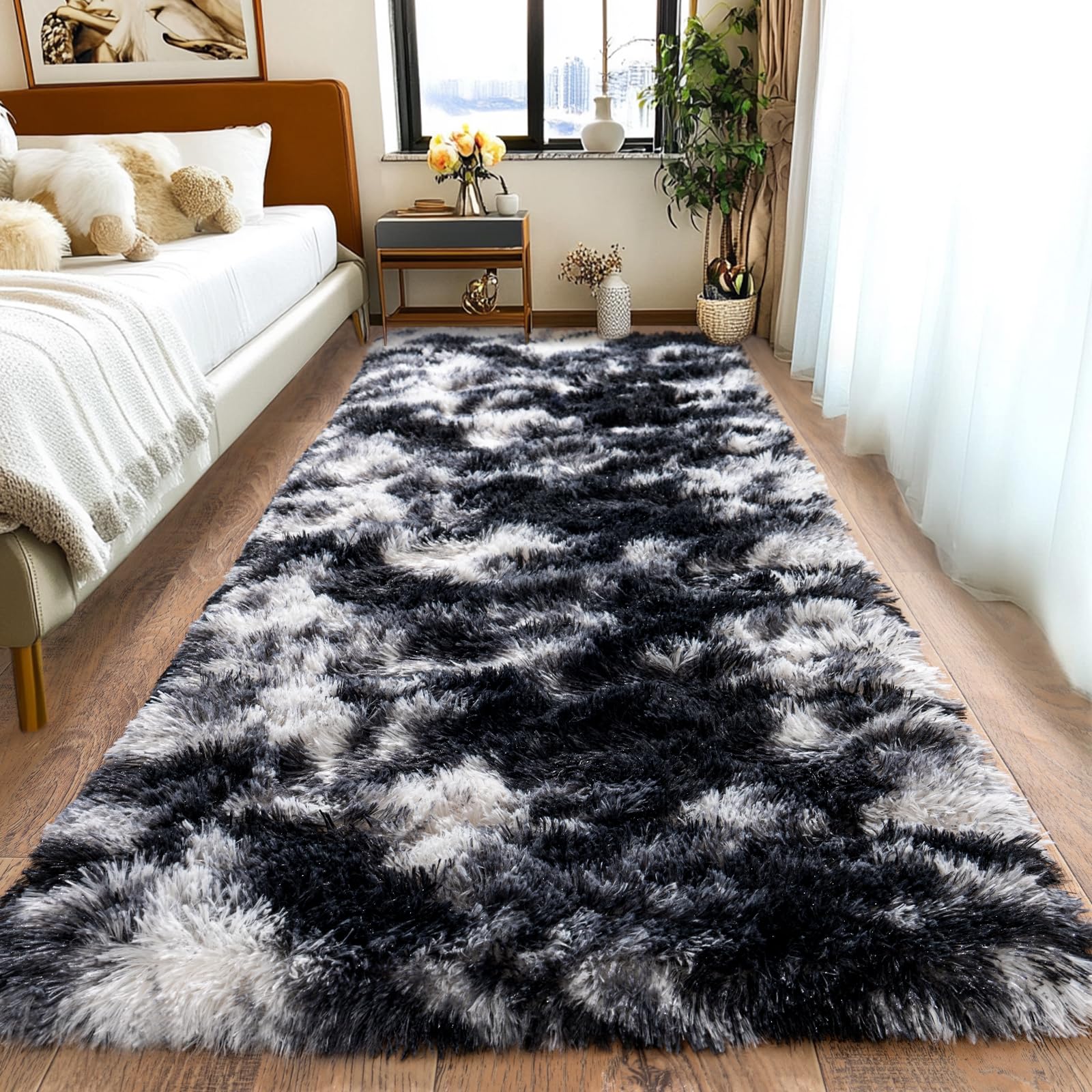 Pionblank Fluffy Runner Rugs for Bedroom 2x6, Modern Shaggy Area Rug for Hallway Living Room, Plush Soft Fuzzy Bedside Carpet for Kids Girls Boys Room