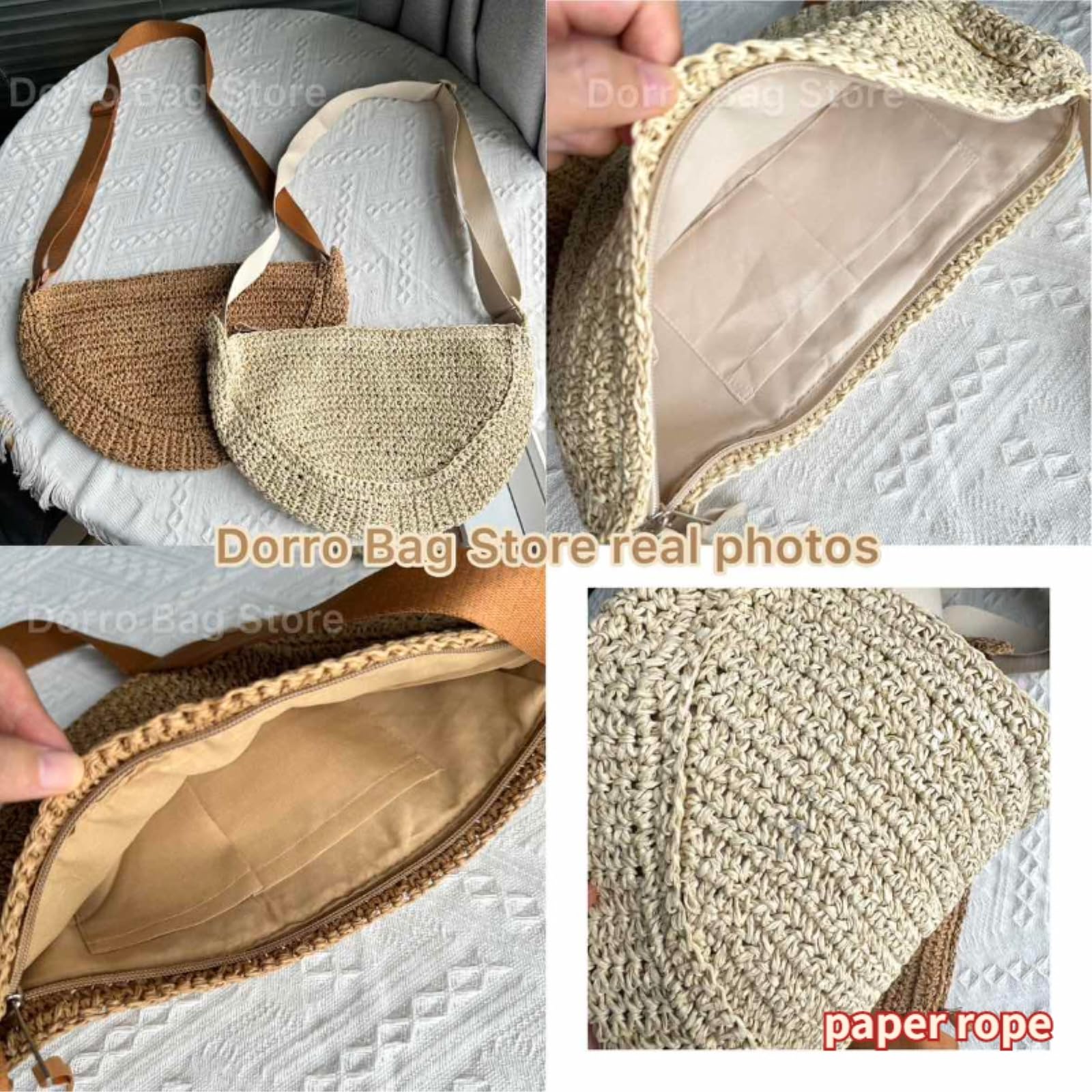Borsa Spalla Paglia Crossbody Bag Tessuto Sling Cinturina Regolabile Casual Mini A Spalla-Brown