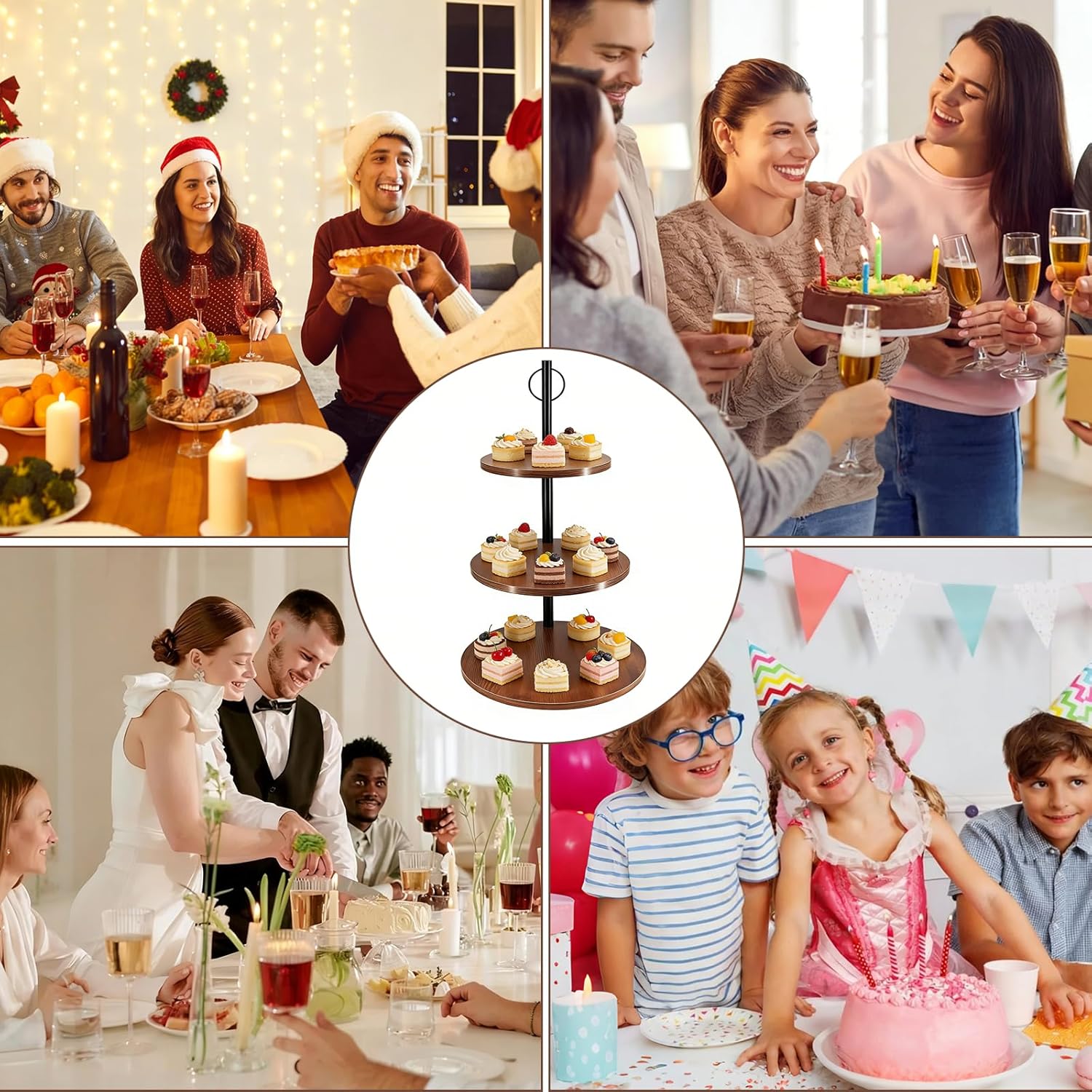 Cupcake Stand, 3 Tier Wood Cake Stands Rustic Cupcake Tower, Round Tiered Tray Stand for Dessert Table Display, Industrial Wooden Serving Stand Wedding, Graduation and Baby Shower