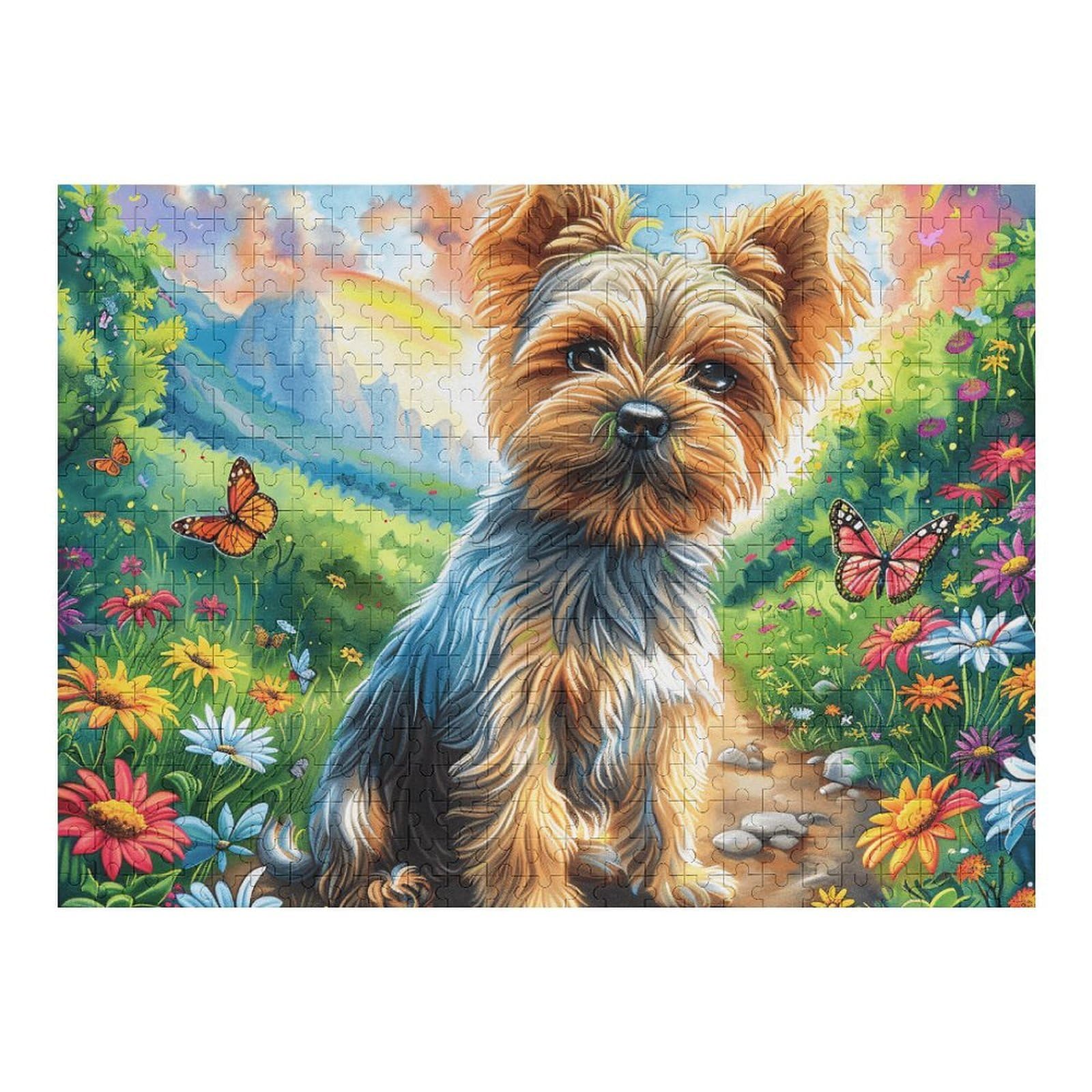 Flower Sea Cute Yorkshire Terrier 500 Piece Jigsaw Puzzle for Adults Jigsaw After School Activity for Teens Stress Buster Whimsical Gift Idea Stylish Home Decor 500 PCS