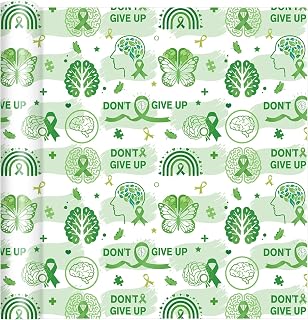 Mental Heath Wrapping Paper Roll, Green Ribbon Awareness Gift Wrap Paper for Mental Health Party, Fundraiser Event, DIY Craft Projects, 17 Inch x 16.4 Feet