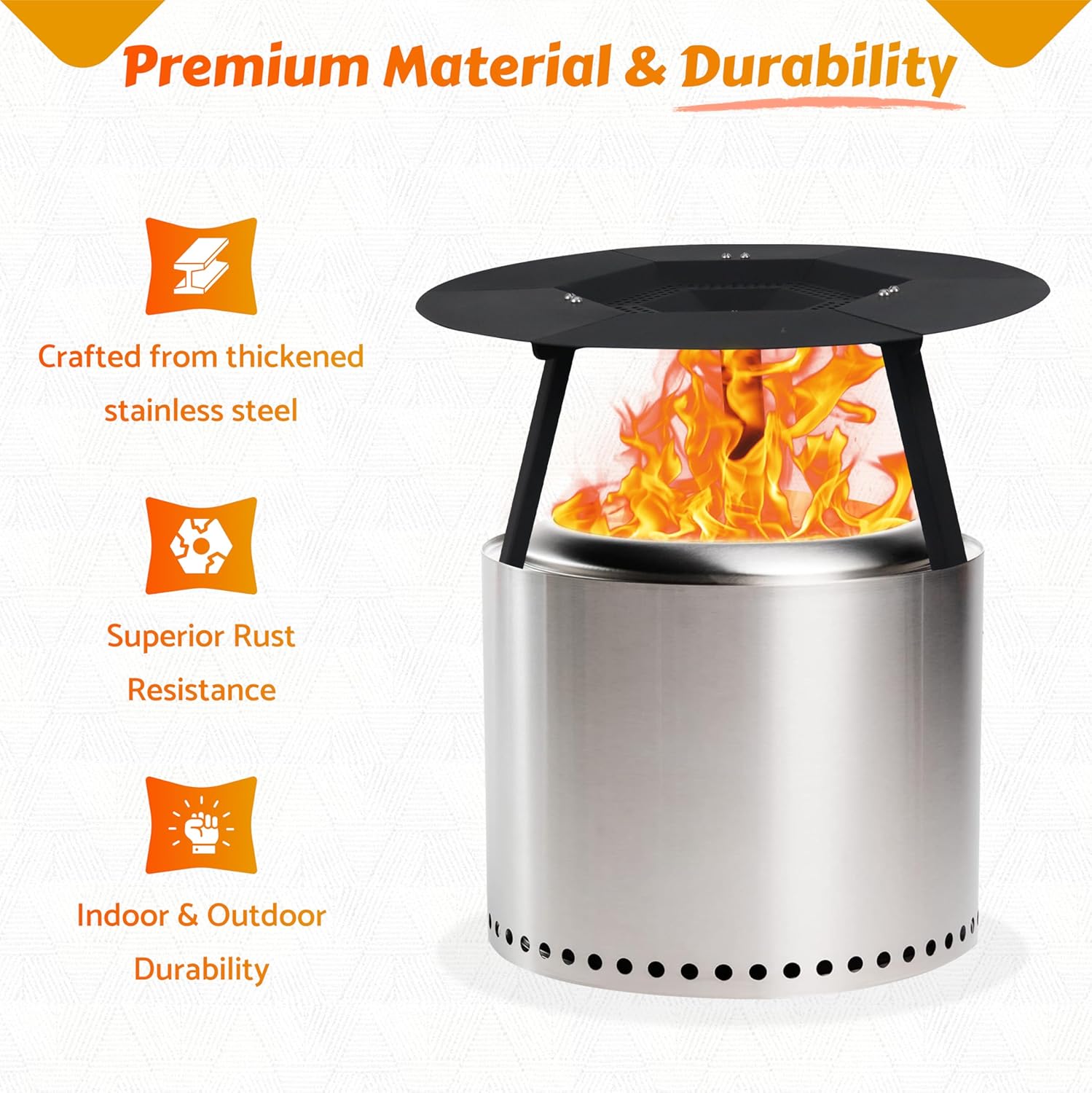 FEBTECH - Fire Pit Heat Deflector Compatible for Solo Stove Ranger and Other 15" Fire Pit - Stainless Steel Heat Deflector with 2 Lifting Handles for Even Heat, Warmth and Comfort