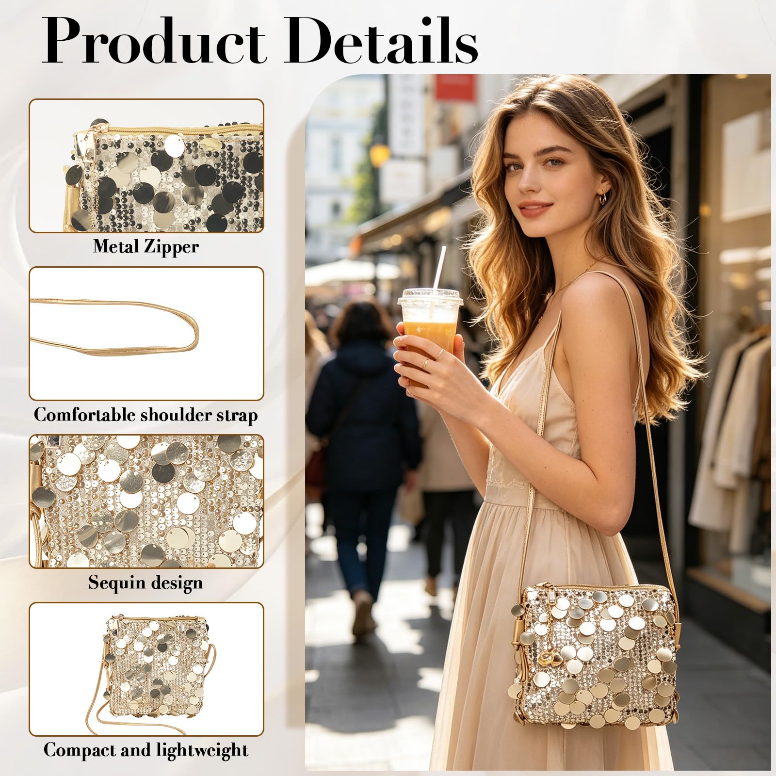 Tutukyle Damen Clutch Glitzer Tasche Pailletten Crossbody Umhängetasch Kleine Handtasche Schultertaschen Glitzer Handytasche für Fasching Hochzeit Party Freizeit Date Shopping