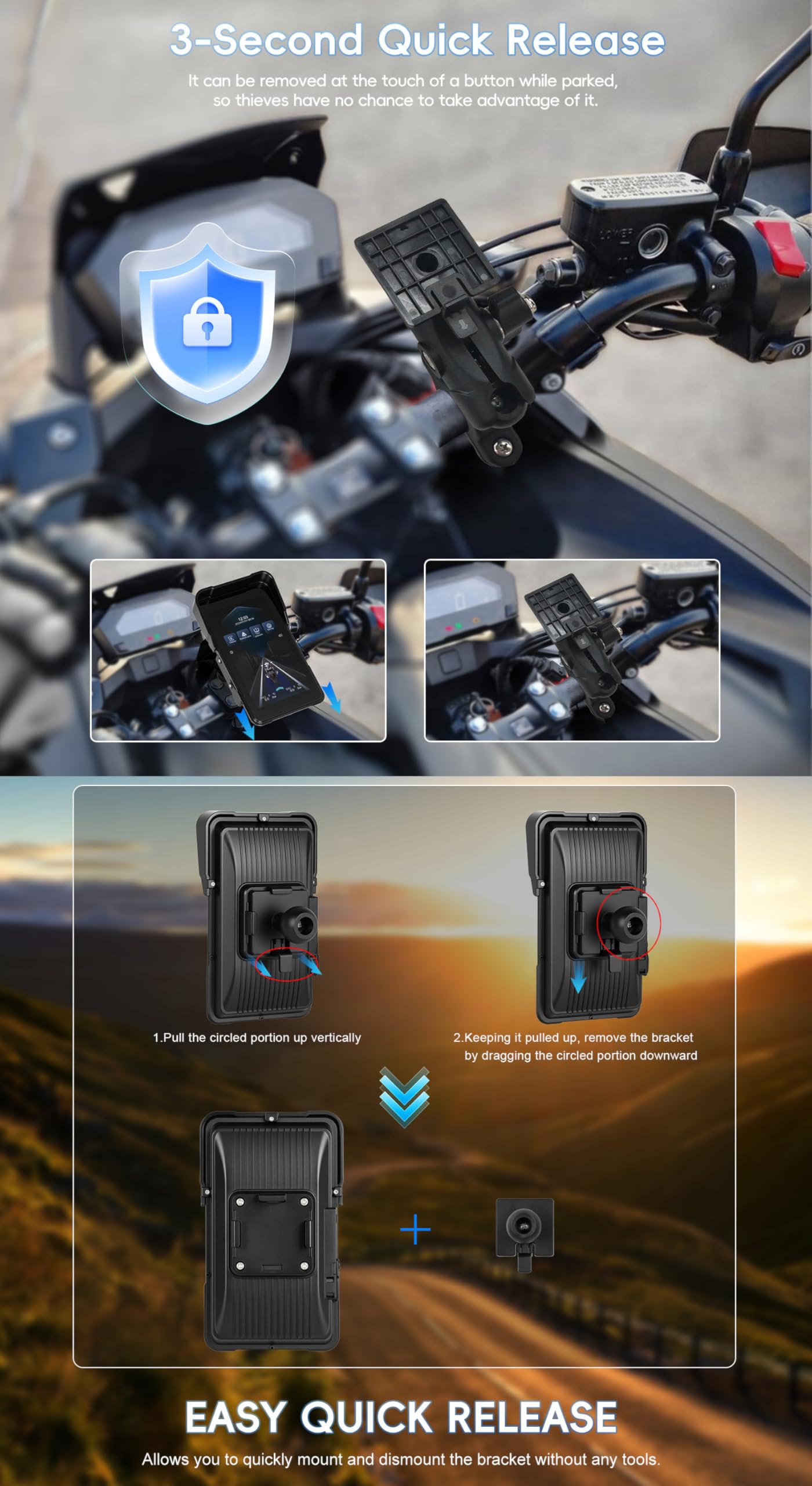 CAMECHO Moto Carplay Navi Écran avec sans Fil Carplay Android Auto IP68 Étanche Appareils de Navigation 5 Pouces Écran Tactile Bluetooth Affichage pour Motos 12V