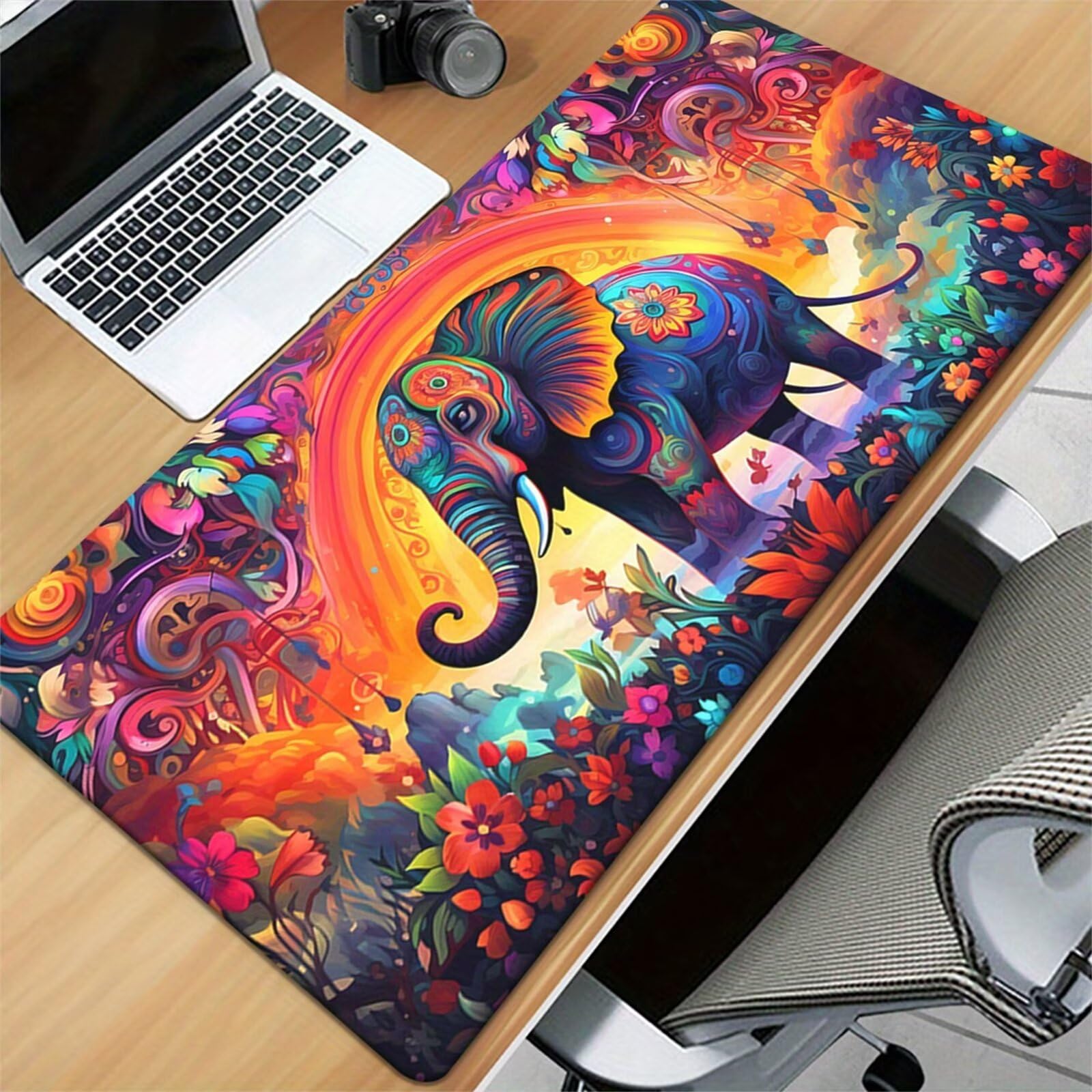 Tappetino Mouse da Gioco 1200x600x2mm, Elefante Colorato Mouse Pad XXL ad Alta Precisione e Velocità, Base in Gomma Antiscivolo Ultra-Grip, Tappetino per Scrivania Tastiera e PC