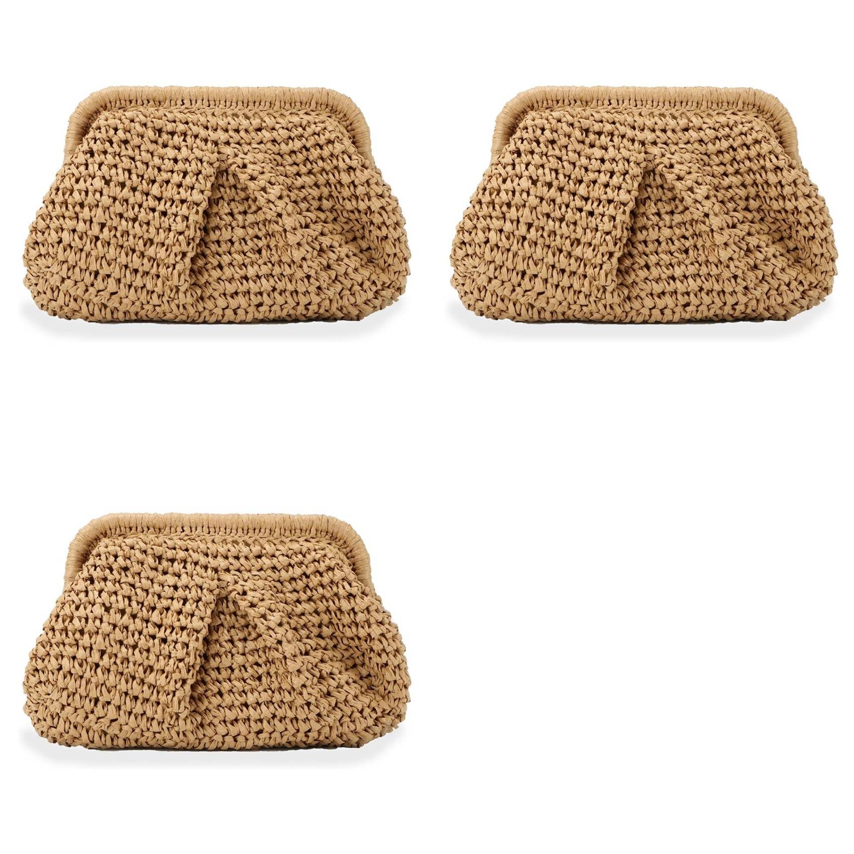 Vjsujehgy 3X Straw Purse for Women Cloud Dumpling Pouch Straw Crossbody Shoulder Handbag Summer Beach Woven Bag