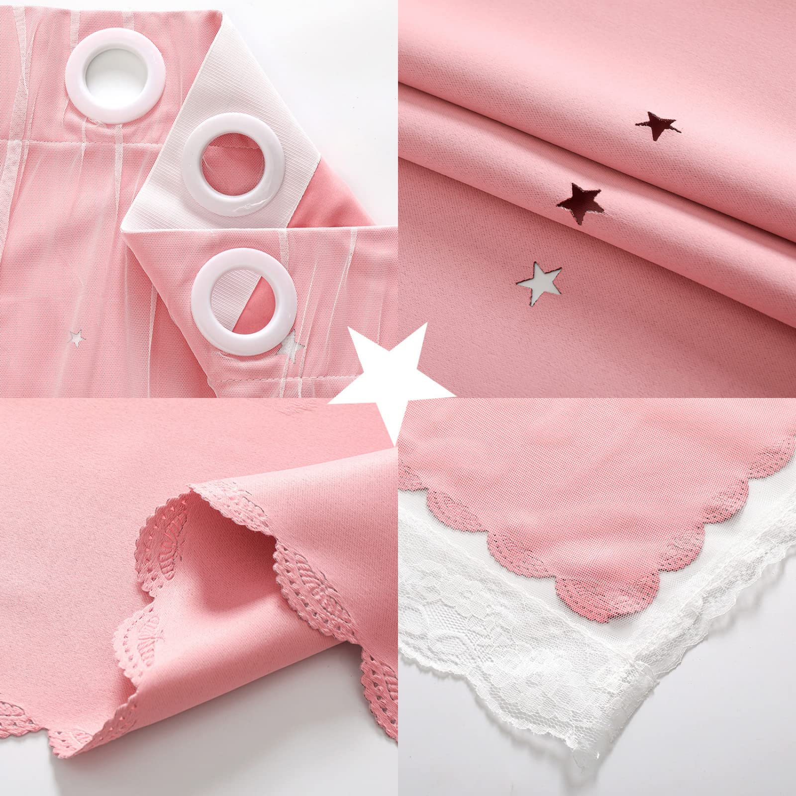 Genérico Cortina Cortina de Estrella Cortinas para niños Dormitorio Sala de Estar Cortina Opaca de Doble Capa con Ojales 1 Panel Rosa 70x108 Pulgadas