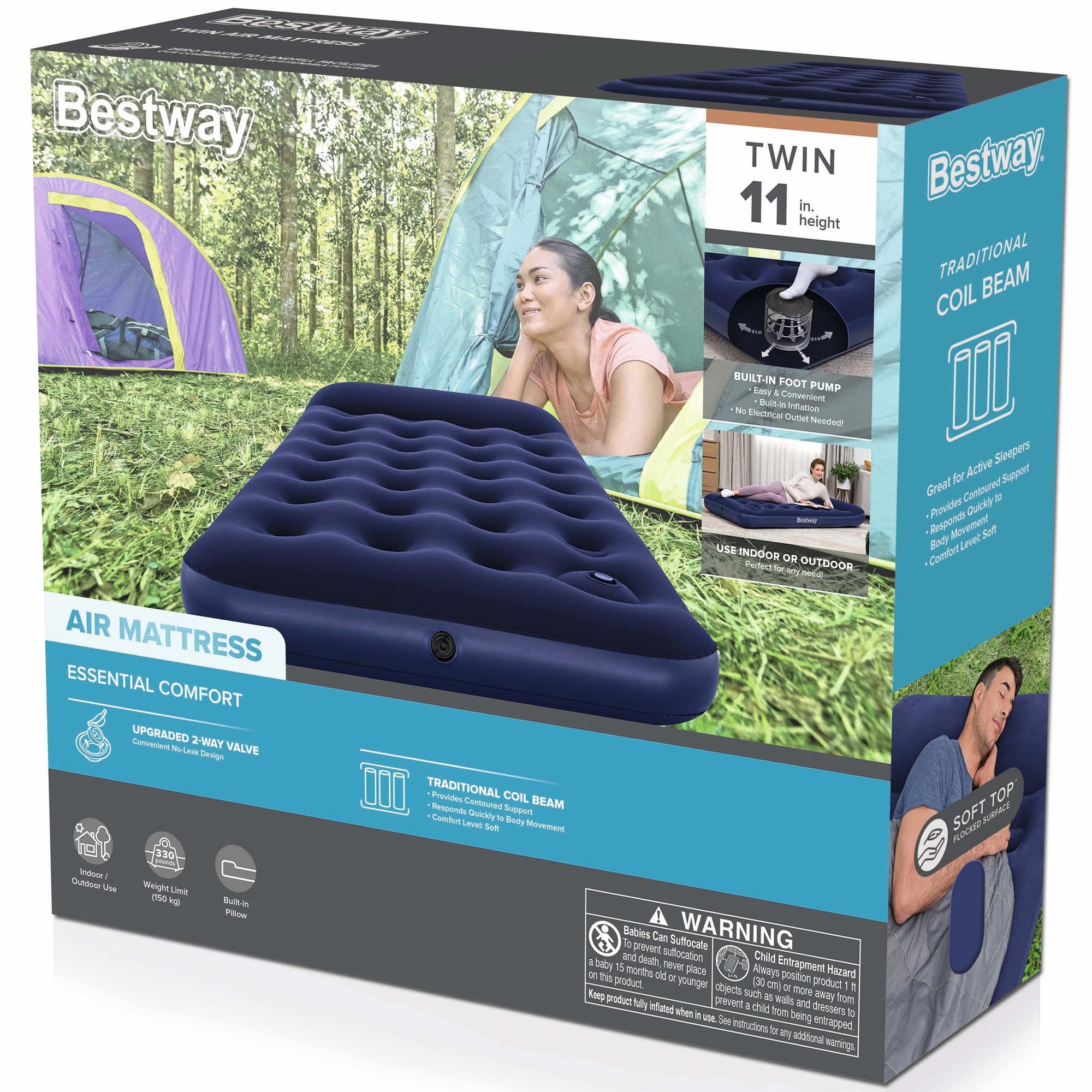 Bestway Materasso ad aria per letto matrimoniale, 28 cm, con pompa a pedale integrata