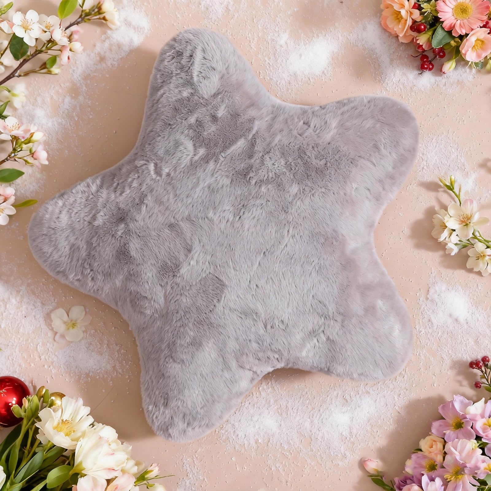 YRXRUS Star Pillows Light Gray Star Shaped Pillow Decorative Throw Pillow Gifts Cute Plush Room Decor Fluffy Faux