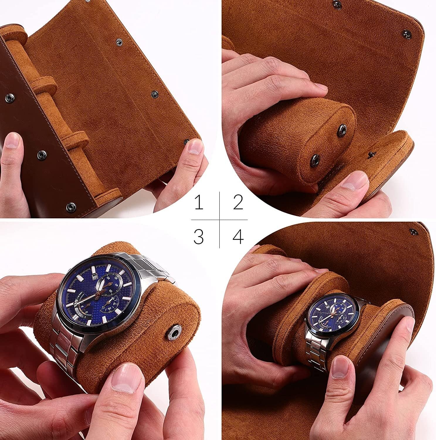 Caja Para Relojes, Estuche Para Relojes, Expositor De Relojes Con 3 Ranuras, Estuche De Cuero Para Relojes De Viaje, Organizador Enrollable, Estuche Para Guardar Relojes, Expositor Para 3 Relojes, Or