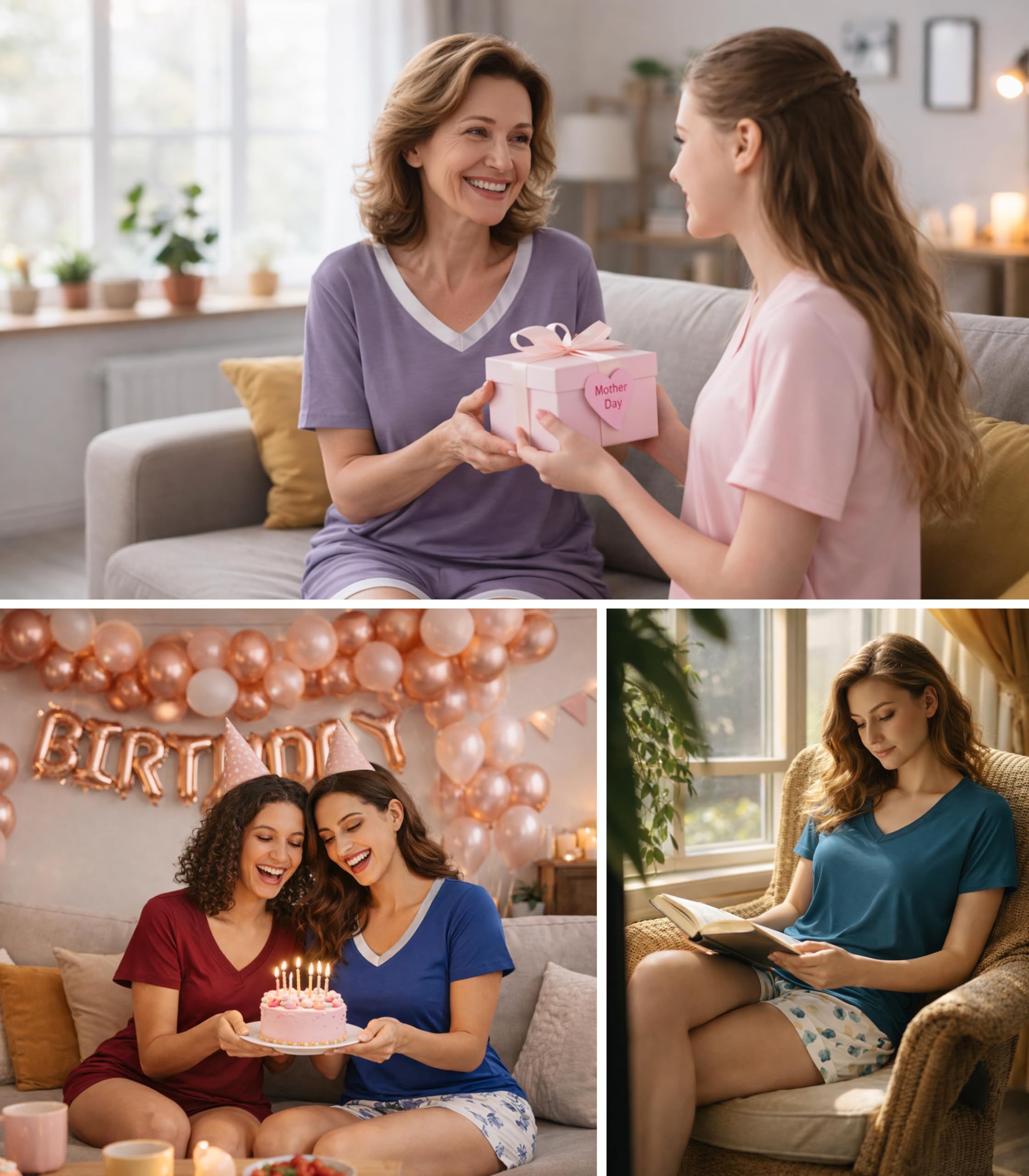 WiWi Conjunto de pijama de bambú suave para mujer, ropa de dormir de manga corta con pantalones cortos, conjuntos de pijama de talla grande S-4X