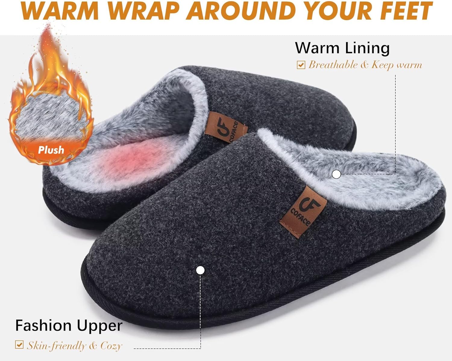 COFACE Womens Cozy Memory Foam Scuff Slippers Ladies Fuzzy Warm Slip On House Shoes With Arch Support, Indoor Outdoor Rubber Sole - Image 4