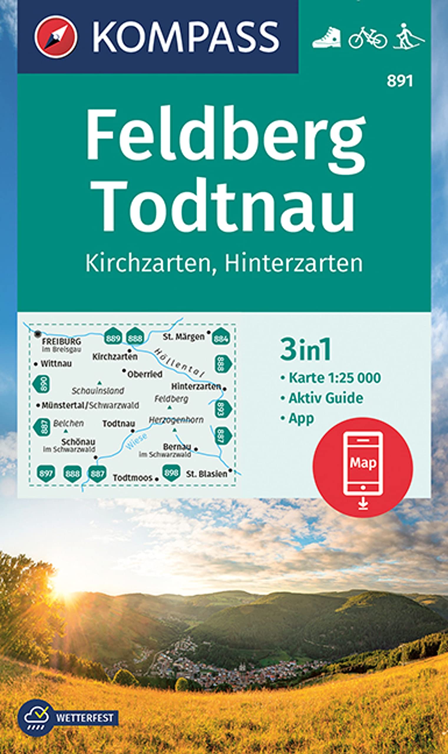 Feldberg / Todtnau / Kirchzarten / Hinterzarten + Aktiv Guid (891): 3in1 Wanderkarte mit Aktiv Guide inklusive Karte zur offline Verwendung in der KOMPASS-App. Fahrradfahren. Langlaufen.