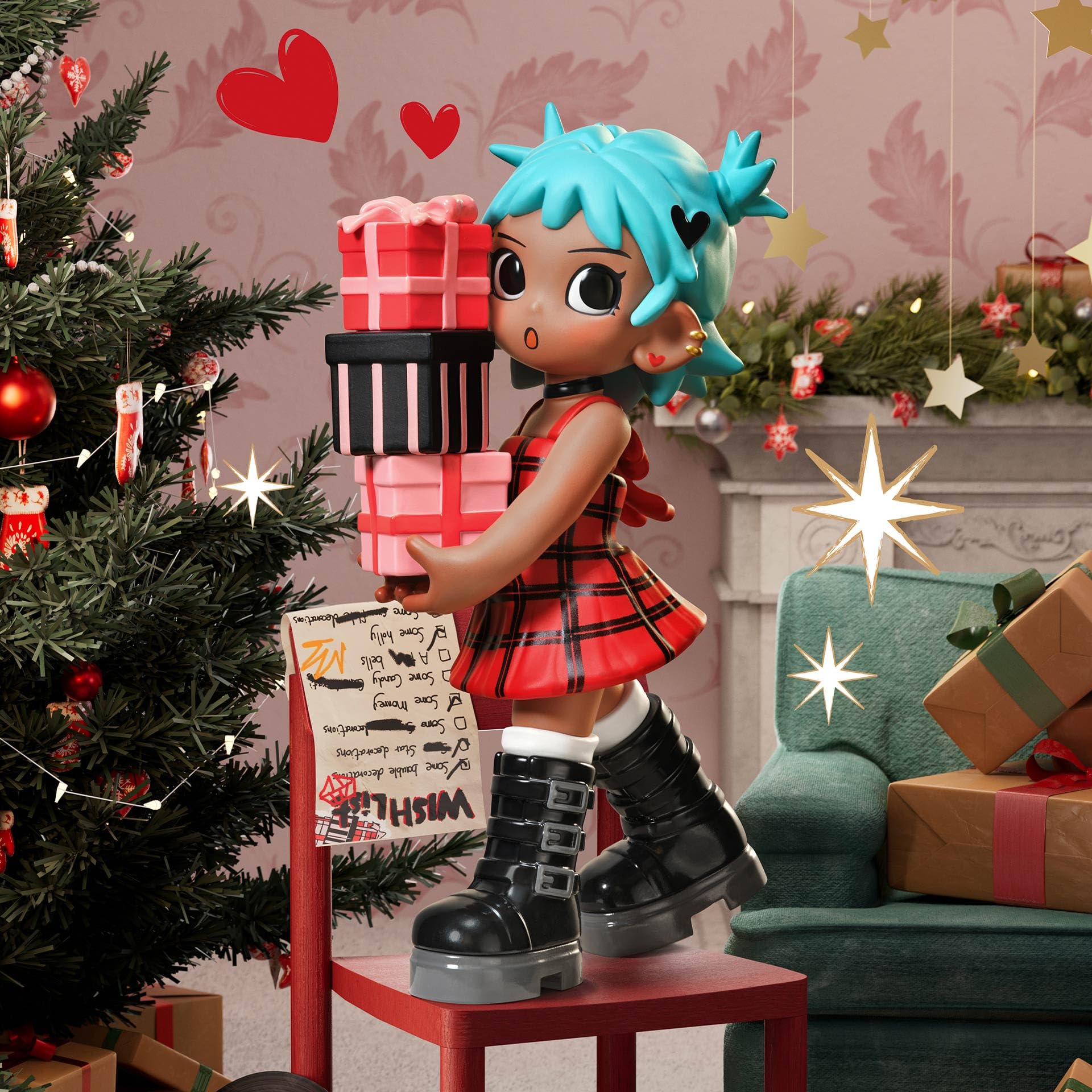 POP MART Bonecos Lil Peach Riot Holiday Mixtape Series, bonecos de