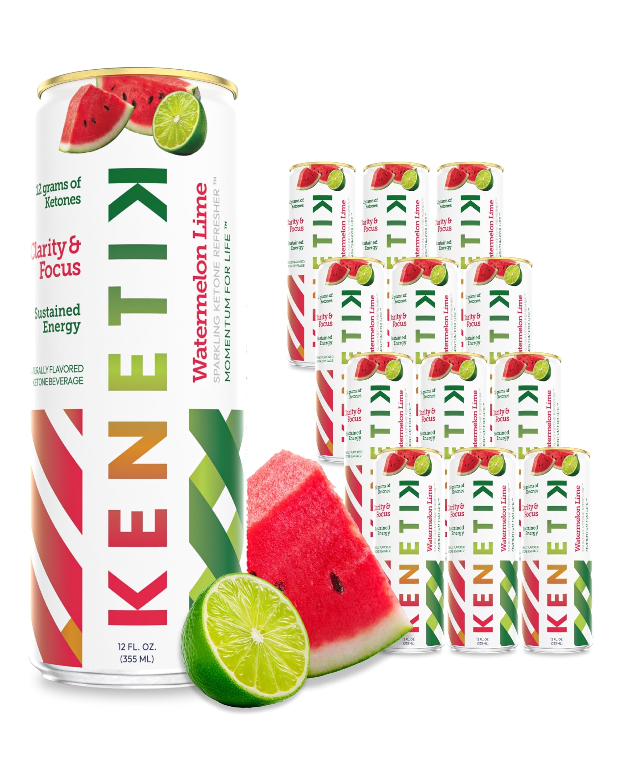 NEW! KENETIK Nootropic Ketone Drink, Ketones for Energy & Focus, Caffeine & Sugar Free, High Performance D-BHB Ketone Mix, Fuel w/Zero Crash or Jitters, Ready to Drink - Watermelon Lime 12 Pk