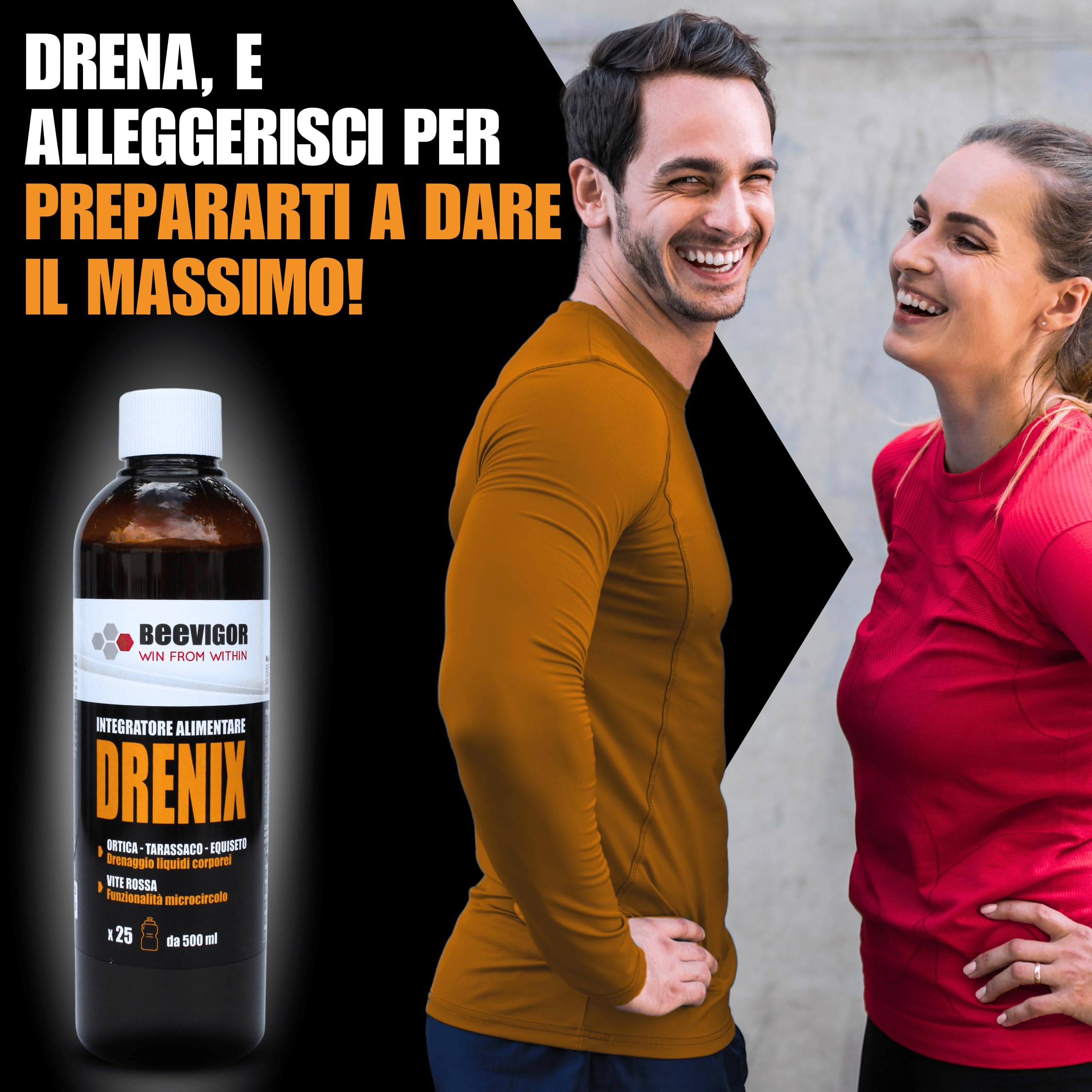 BEEVIGOR Integratore Alimentare Fluido con Miele, Ortica, Tarassaco, Equiseto, Ananas e Vite Rossa Made in Italy - 250 ml - Integratore Drenante Liquido Supporta Funzione Depurativa e Microcircolo