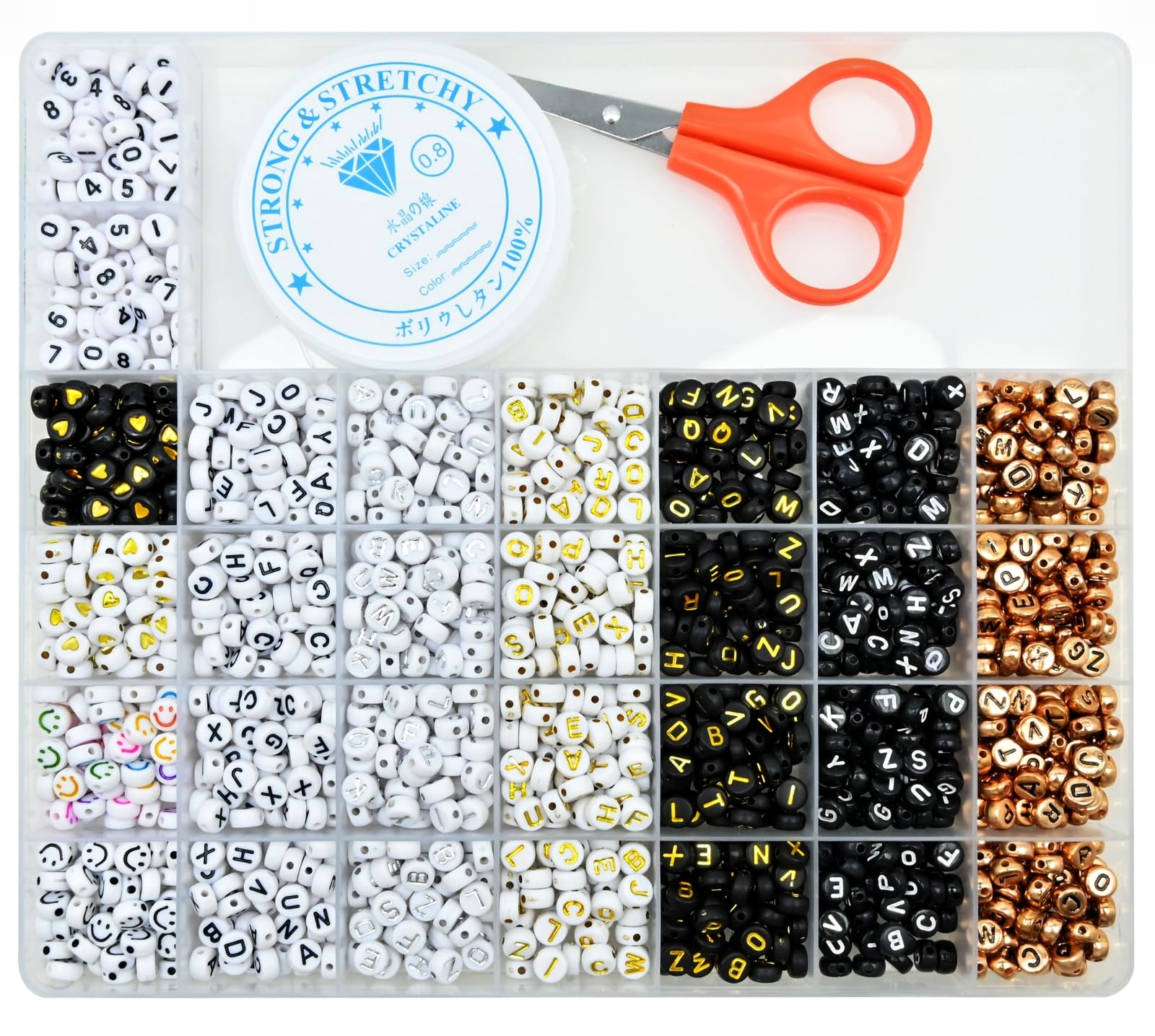 Amaney 1500 Pieces 6 Colors 4x7mm Round Acrylic Alphabet Letter Beads A-Z Mixed and Crystal Line for Jewelry Making