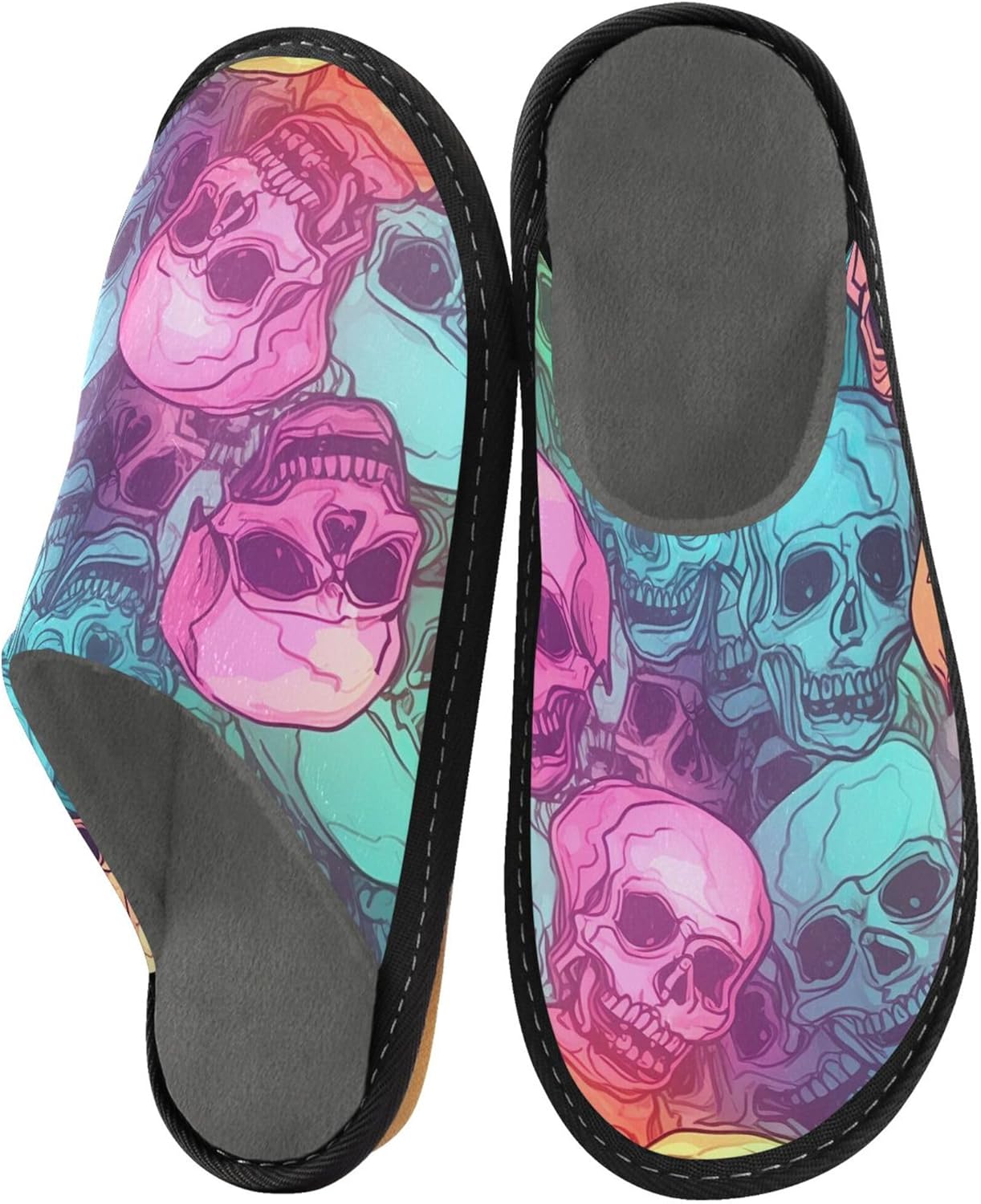 Skull House Slippers – Cozy Fuzzy Slippers for Guests, Washable & Disposable, Perfect for Shoeless Home, Spa & Hotel Use A111396