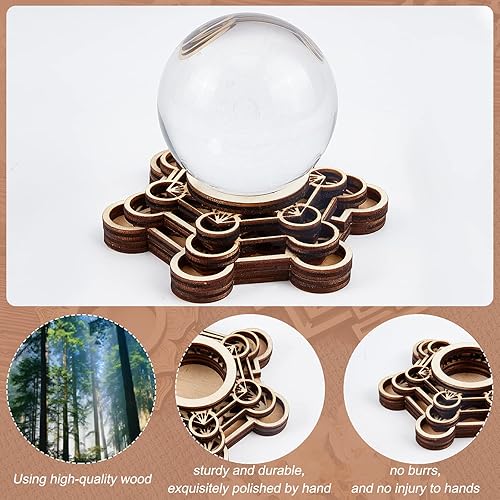 Miniatura 4 de GORGECRAFT Soporte de exhibición de esfera de cristal de Metatron de 4 pulgadas, tablero de rejilla de bola de cristal de madera, soporte de base de