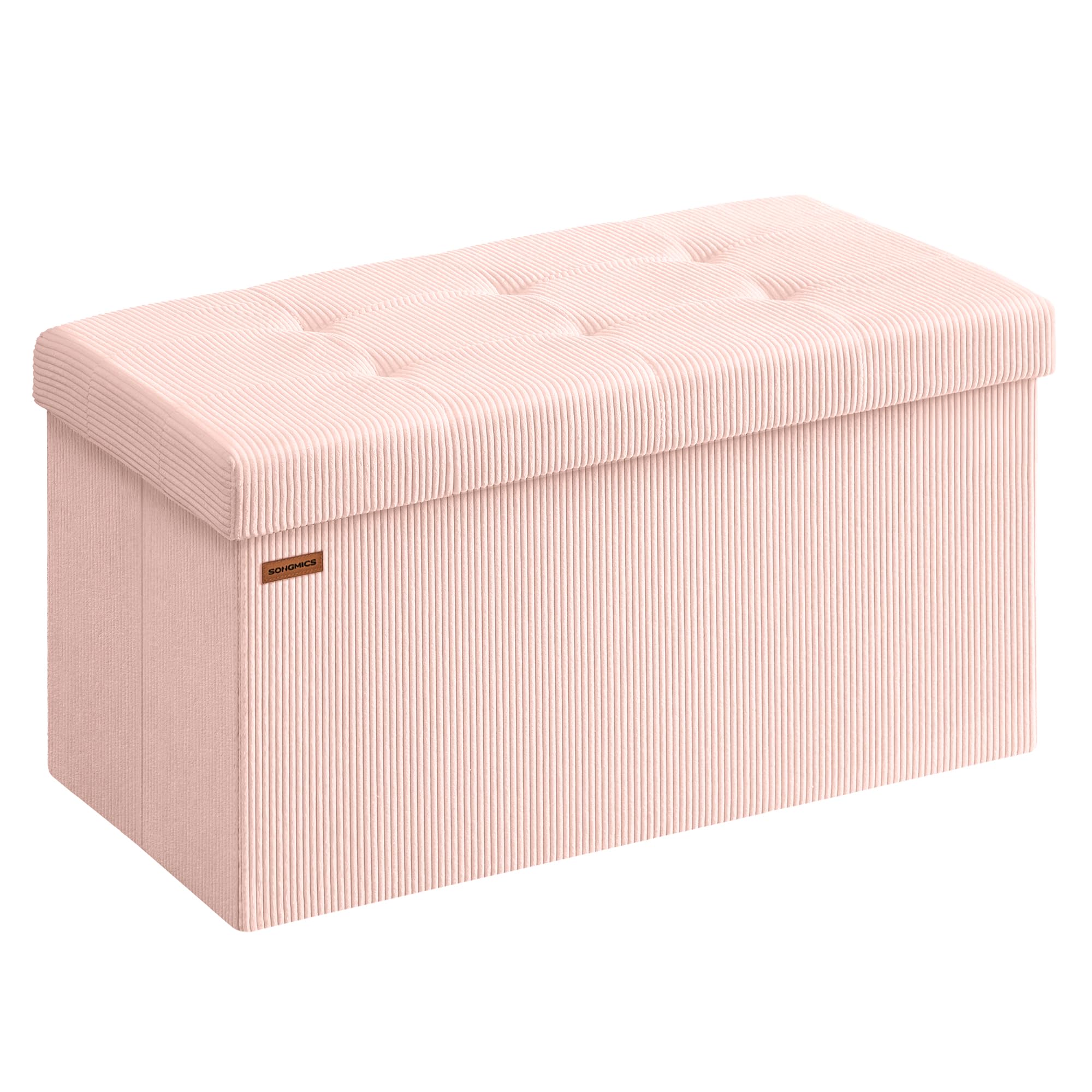 Songmics Rosa Jalea Puff Baúl Plegable Con Almacenaje Y Asiento Multifuncional, / 76A Cm