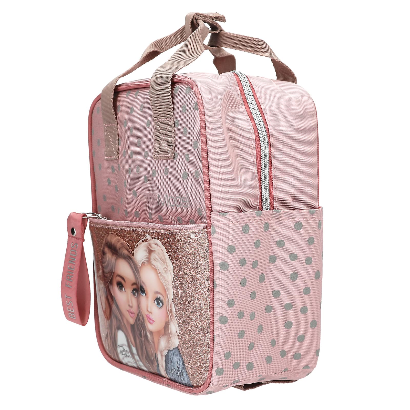Depesche 14011 TOPModel Rucksack Dots - Rucksack in Rosa, mit Model-Motiv, Punkte-Muster und Glitzer, Tasche mit verstellbaren Trägern