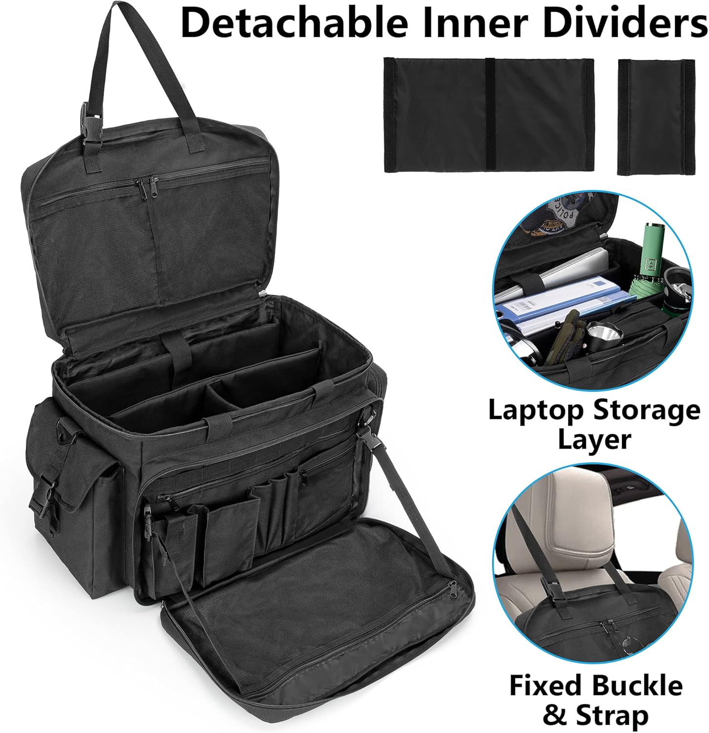 samdew Patrol Bag Law Enforcement, Police Duty Bag with Padded Laptop Layer (up to 15.6"), Police Gear Storage Organizer Car Front Seat Organizer for Police Equipment, MOLLE Compatible