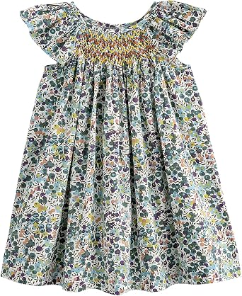 Simplee kids Baby Girl Smocked Dress Summer Casual Short Sleeve Dresses Floral Print Sundress Princess Dress for Toddlers