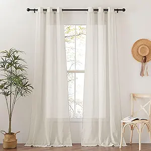 NICETOWN Flax Sheer Linen Curtains for Windows 96 inch Length, Grommet Semi Sheer Vertical Drapes Privacy with Light Filtering for Bedroom/Living Room, Natural, W42 x L96, 2 Pieces