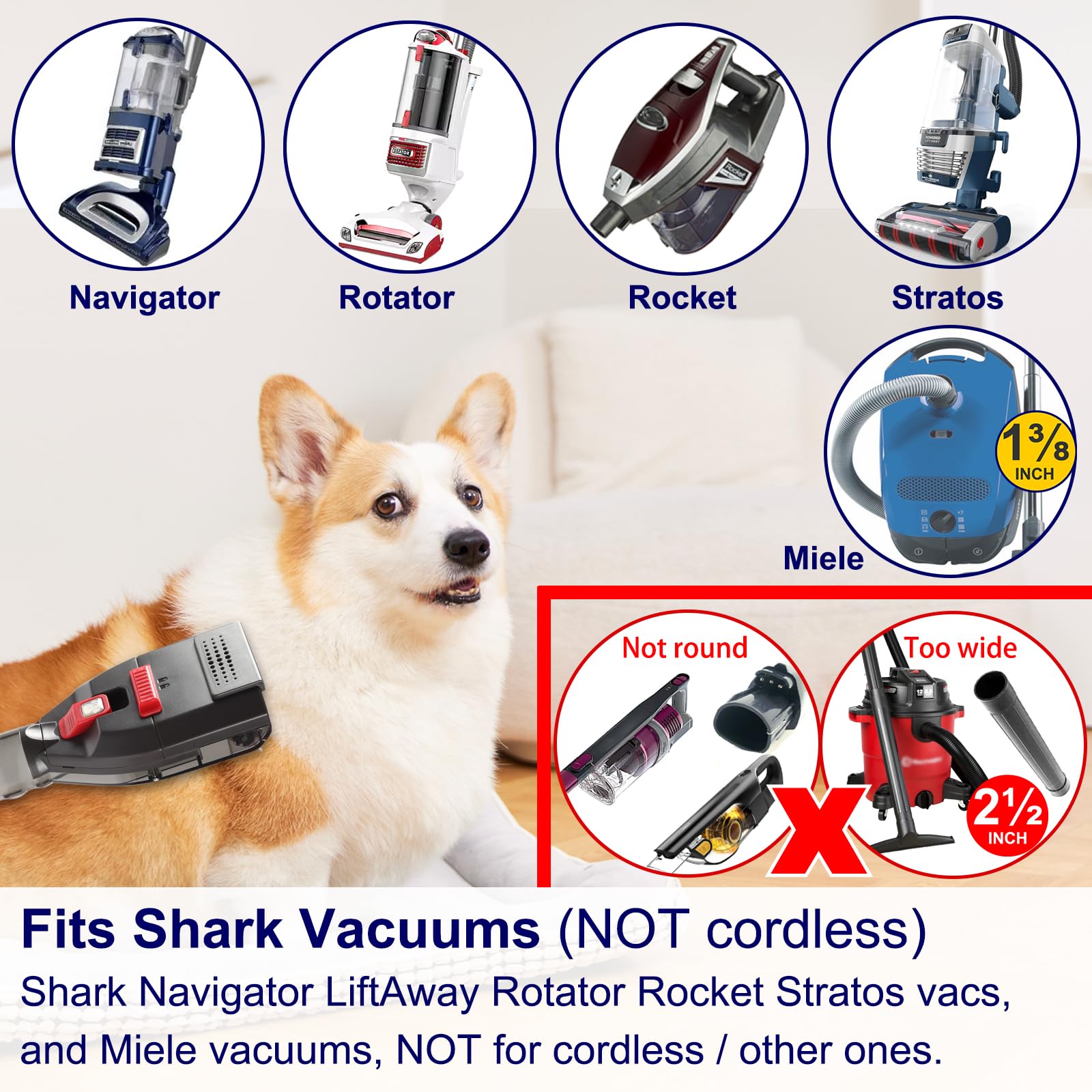 Portek Accesorio de aspiradora de pelo de perro para la mayoría de aspiradoras, kit de herramientas de cepillo de aseo para mascotas como peluquero de pelos inferiores con adaptadores de manguera de