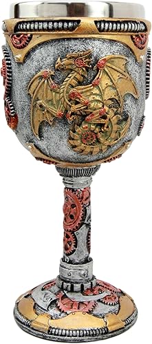 Miniatura 1 de Atlantic Collectibles Steampunk Robotic Cyborg Dragon Fire Wheel Engine 5oz vino bebida copa cáliz