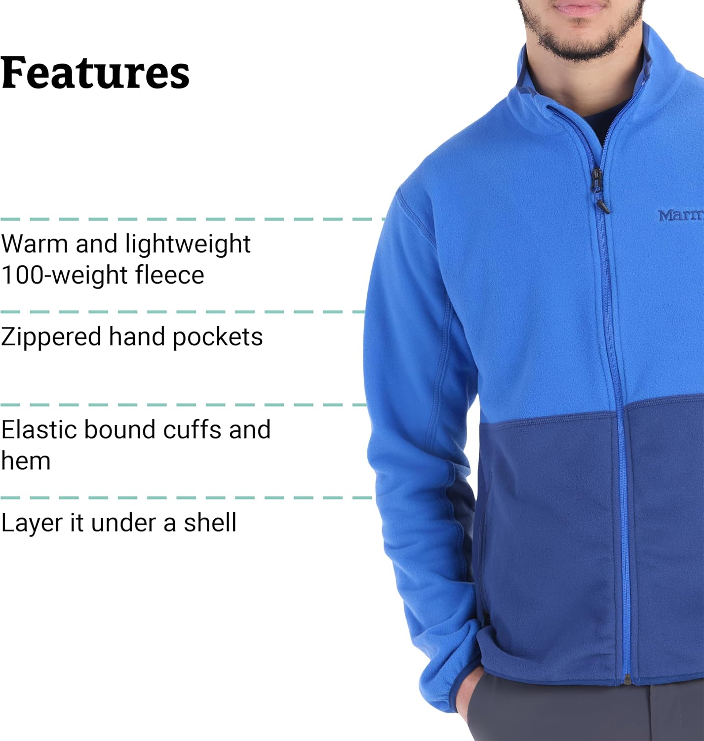MARMOT Men's Rocklin Full-Zip Jacket - Classic, Warm, Lightweight 100-Weight Fleece Layer