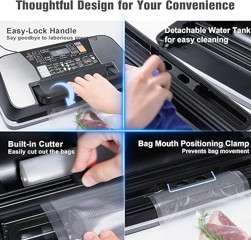 Miniatura 5 de Sellador al vacío de 230 vatios para alimentos, máquina selladora al vacío comercial con doble sellado térmico, mango de bloqueo fácil, 12