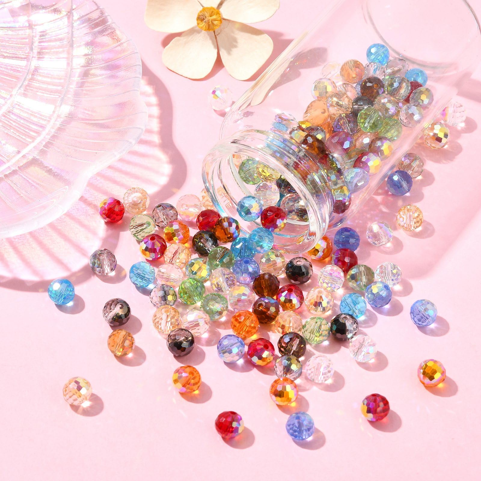 UR URLIFEHALL 200 Pcs Electroplate Glass Round Beads 8mm Faceted Crystal Disco Beads Spacer Loose Beads for Jewellery Making Crafts Earrings - Image 4
