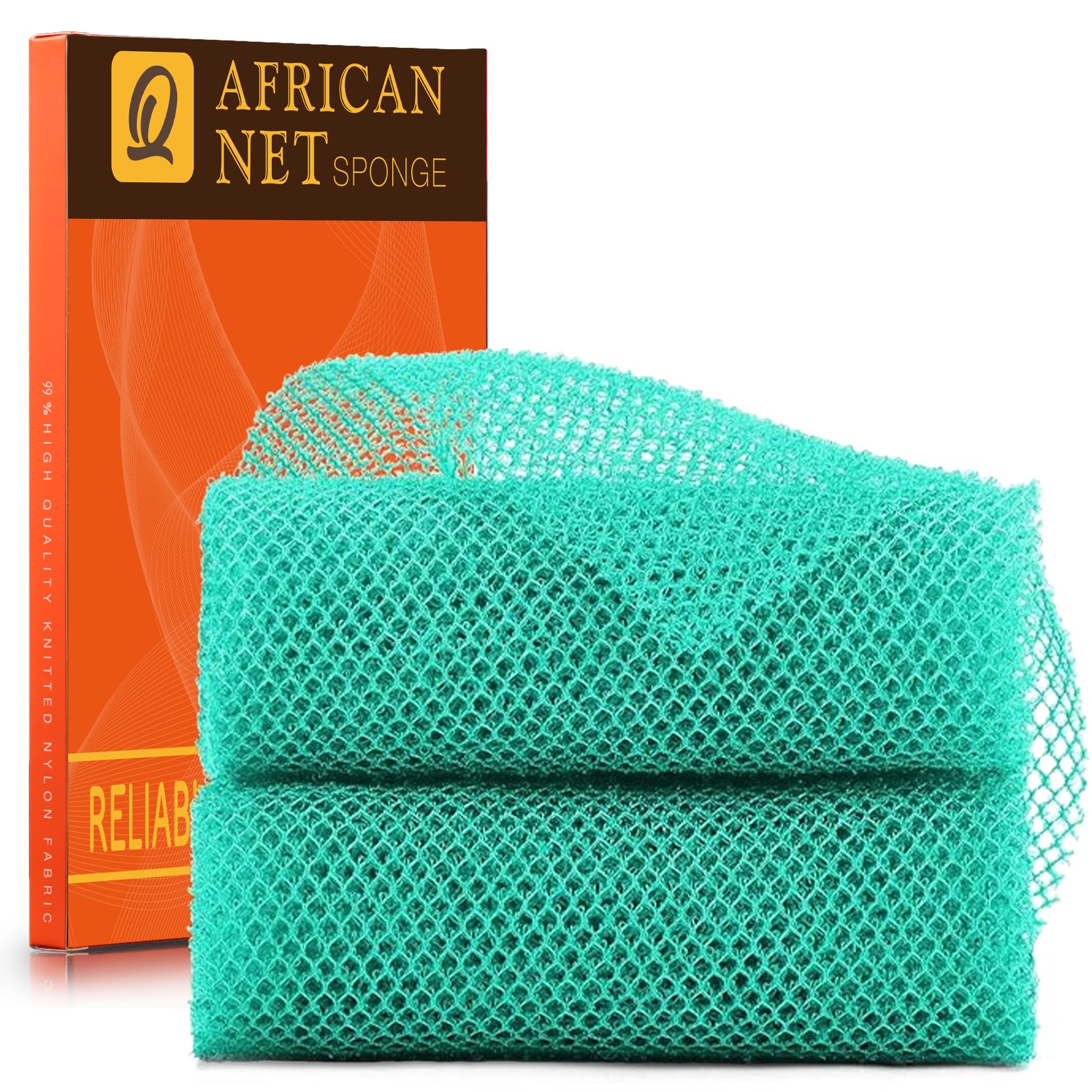 UJFQBH 2 Pieces African Bath Sponge African Net Long Net Bath Sponge Exfoliating Shower Body Scrubber Back Scrubber Skin Smoother,Great for Daily Use (Green)