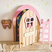 7GANSOS Door Ratoncito Perez that OPENS!! handmade work in wood with accessories and luminescent stars * pink* decoration children's room
