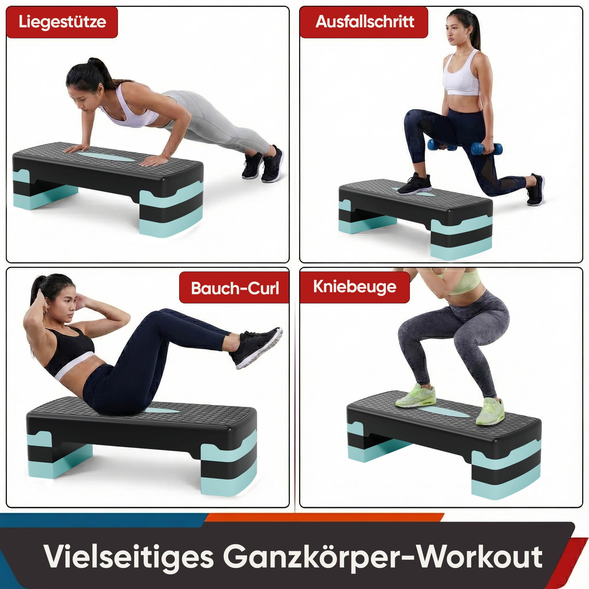Ultrasport Aerobic Steppbrett I Step Up Board Rutschfest, 3-fach Höhenverstellbar I Fitness Stepper für Zuhause, Stepboard, Stepbench Brett 68 x 28 cm, Blau