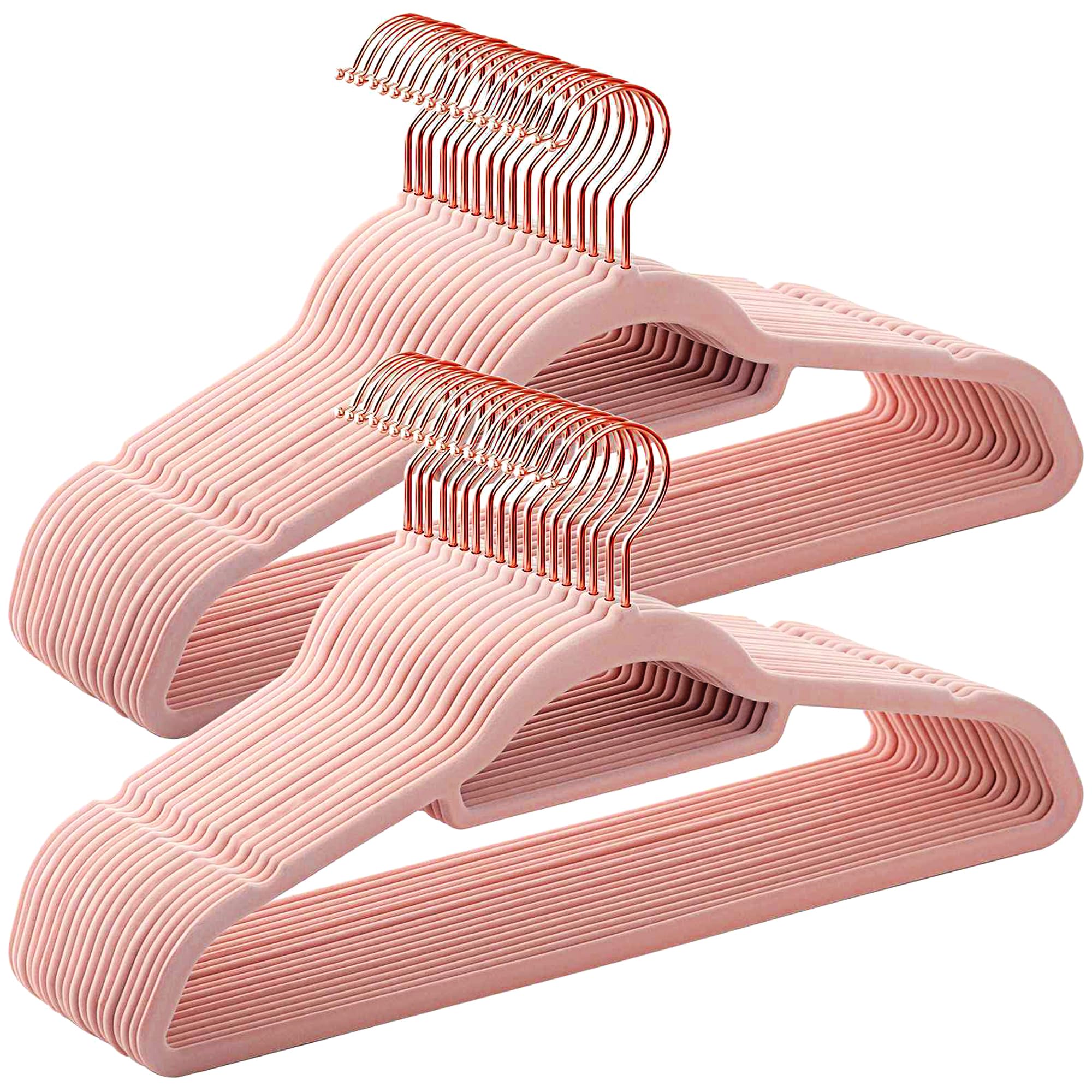 Pink Velvet Hangers 50 Pack - Rose Gold Hook, Space Saving Non-Slip Clothes Hangers, 16.5 Inch with Tie Bar for Coats,Sweater,Jackets,Dresses, Shirts, Suits & T-Shirts
