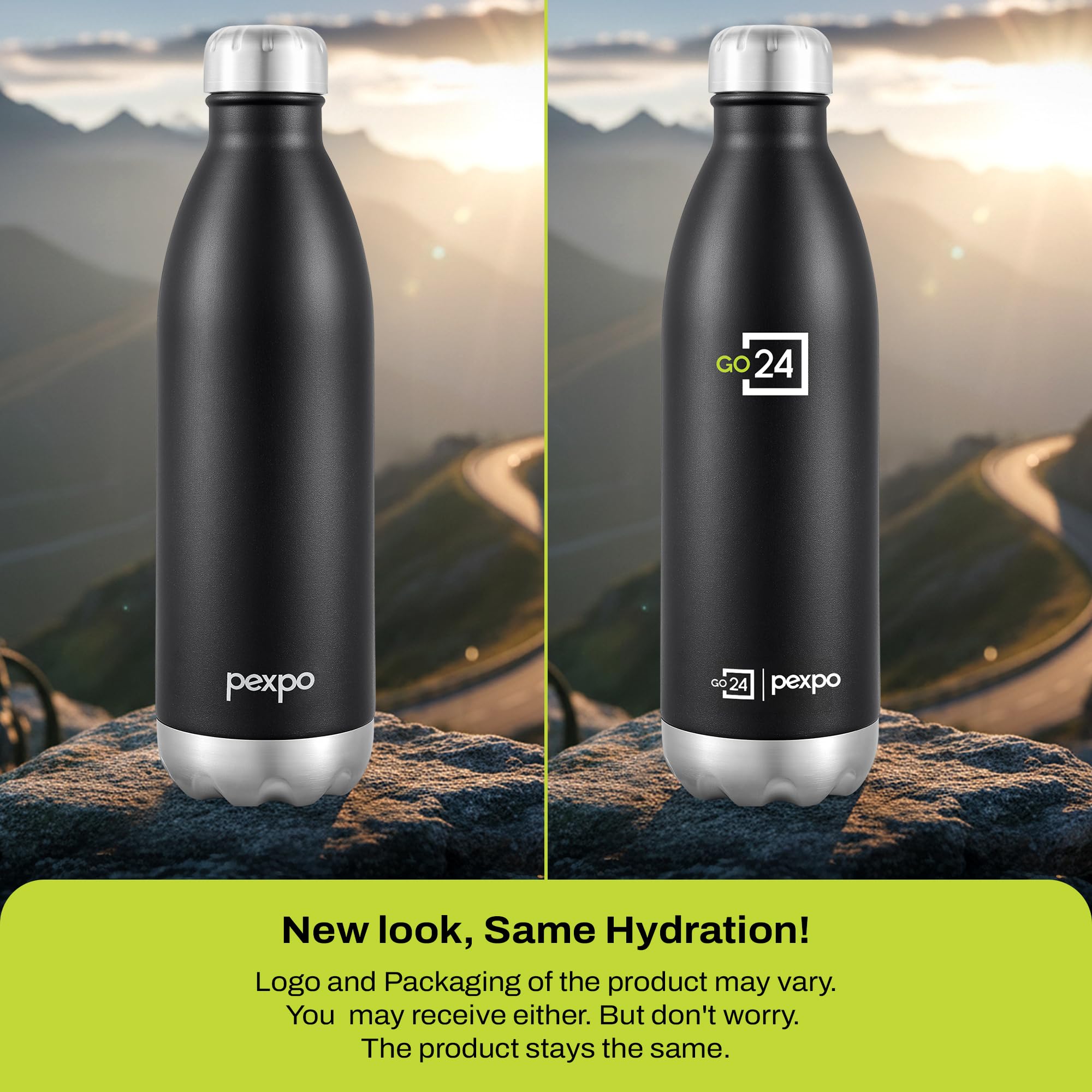 Go24 pexpo Stainless Steel Water Bottle Electro Knight Black 1750ml