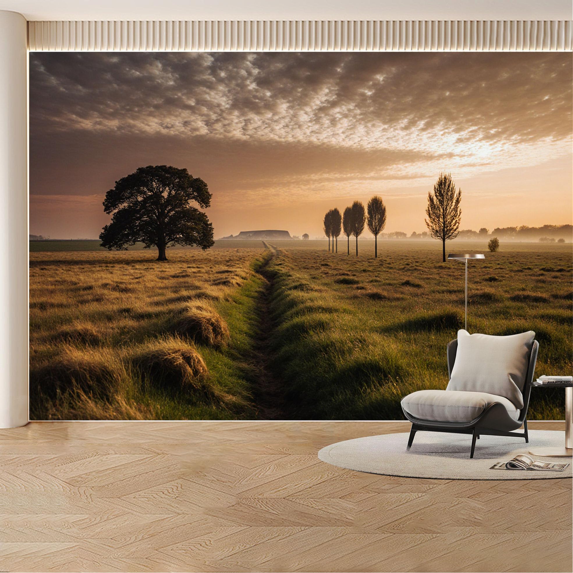 Custom Wall Mural Wallpaper Tree Landscape Nature Large Wall Art Sunset Misty Removable SelfAdhesive Large Photo for Living Room， Bedroom， Office