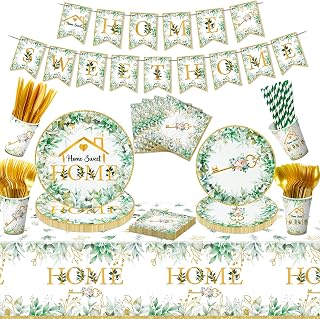 162 Pieces Housewarming Party Decorations - Including House Party Plates and Napkins, Cups, Home Sweet Banner, Home Tablecloth for Welcome Home New Home Decoration Supplies, Serve 20