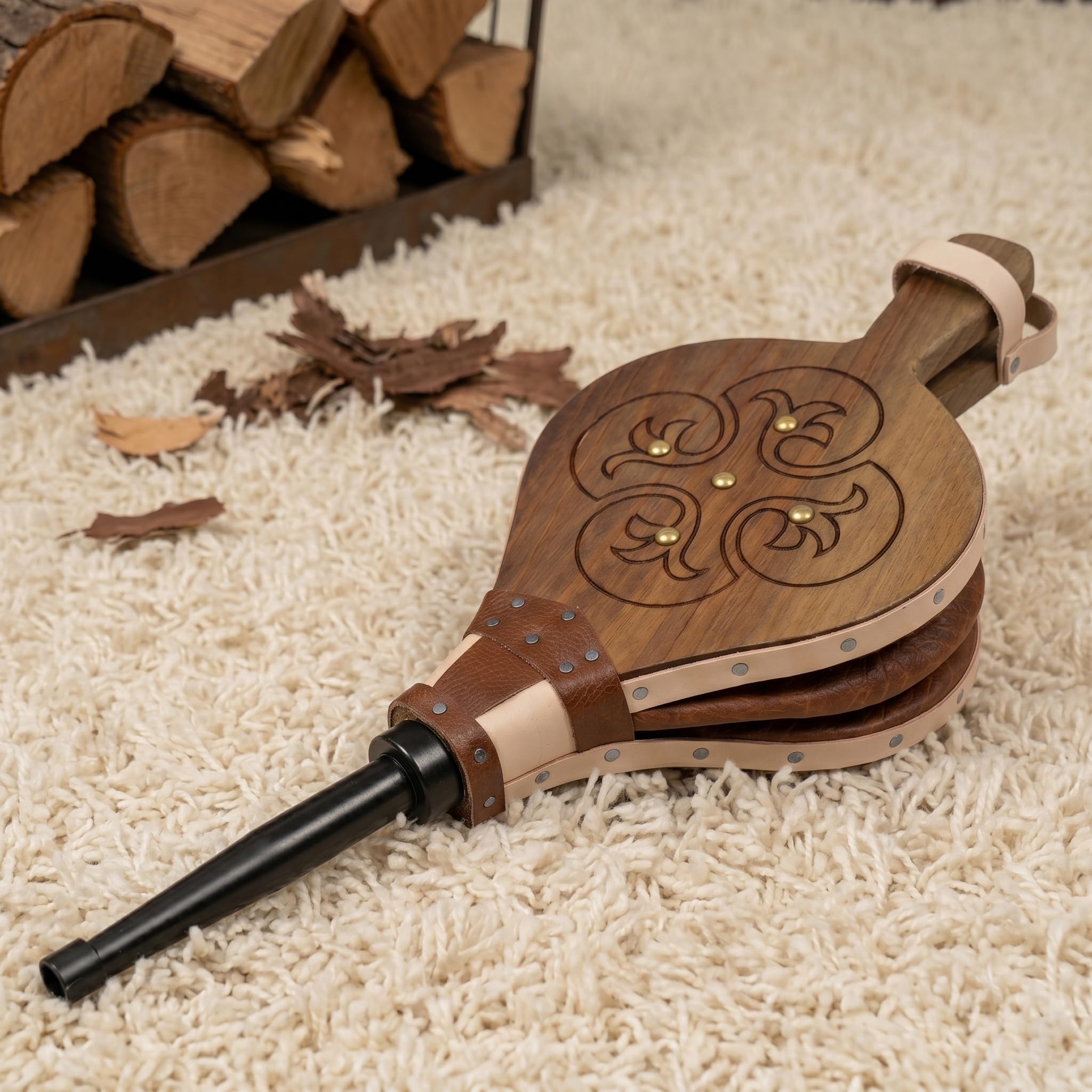 MGE - Soffietto Manuale per Camino e Barbecue - Soffiatore Camino e Barbecue - Mantice in Legno Naturale - Accessori, Utensili a Legna - 43 cm