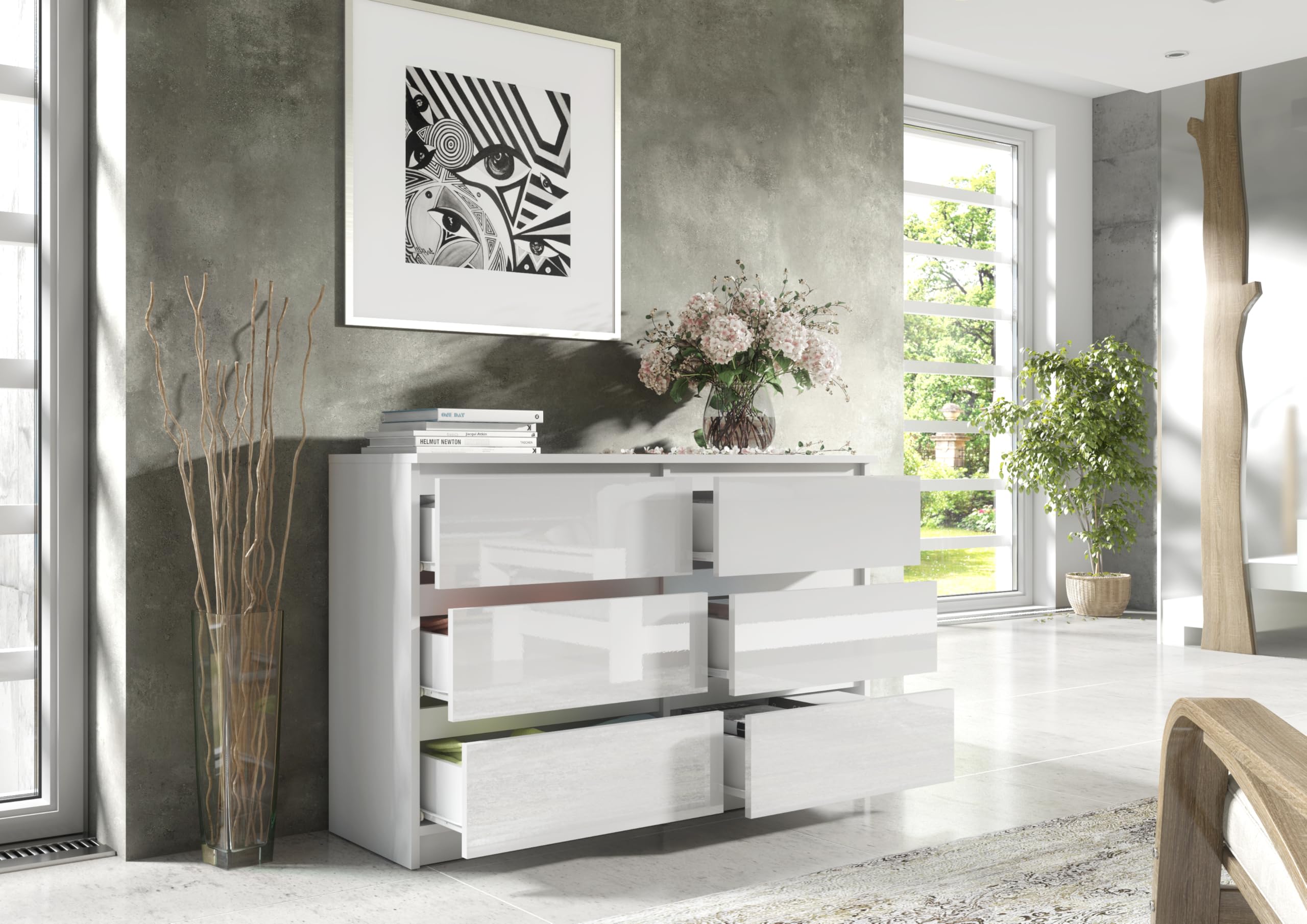 Cassettiera 6 Cassetti 140x39x78 Cm - Bianco, Guide A Rulli, Carico 3 Kg Per Cassetto - Foto 5