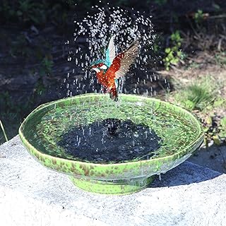 Solar Fountain Ceramic Bird Bath,Bird Bath for Outside,Outdoor Fountain ...