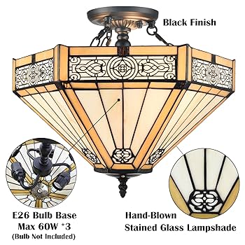 55,000から35,000Tiffany & Co. 2点セット Tiffany Style 16” Wide 2-Light Stained Glass Ceiling Light