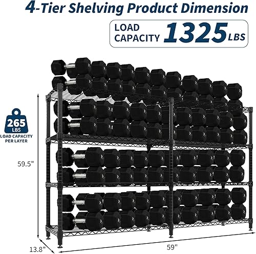 Miniatura 3 de Estantería de almacenamiento de 4 niveles, estantes de metal de 70.8 pulgadas de ancho, estantes de despensa en forma de L de 59 pulgadas de alto,