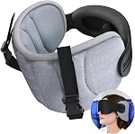 SARISUN Travel Pillows for Airplanes, Neck Pillow with Eye Mask for Sleeping Long Flights, Travel Pillow for Car Road Trip, Car Headrest, Neck Support Travel Accessories, Light Grey