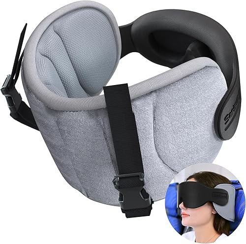 SARISUN Almohada de viaje para aviones, almohada cervical para dormir y viajar con máscara de ojos, almohada de viaje para niños para automóvil,
